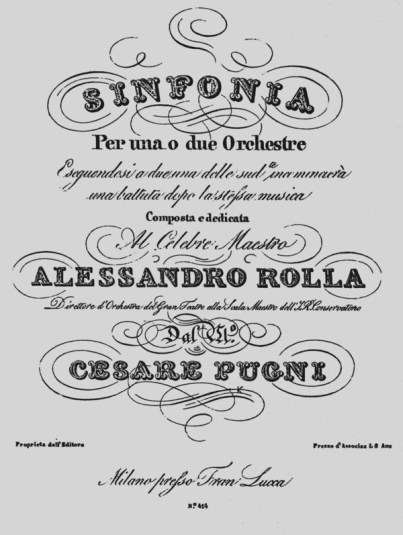 Frontispiece of the complete score for Pugni's Sinfonia por una o due orchestre (ca. 1830)