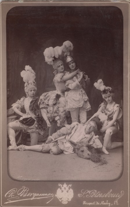 Maria Anderson as Puck, Anna Johansson as Titania, Marie Petipa as Oberon, Timofei Stukolkin as Bottom and Natalia Matveyevna as the Robin (1889)