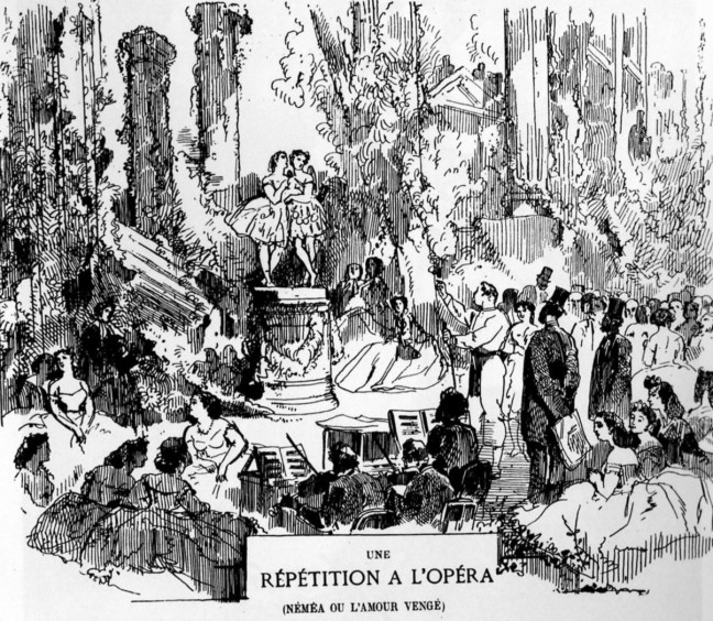 Lithographs of rehearsals at the Paris Opera of the Saint-Leon/Minkus staging of Fiametta (1864)