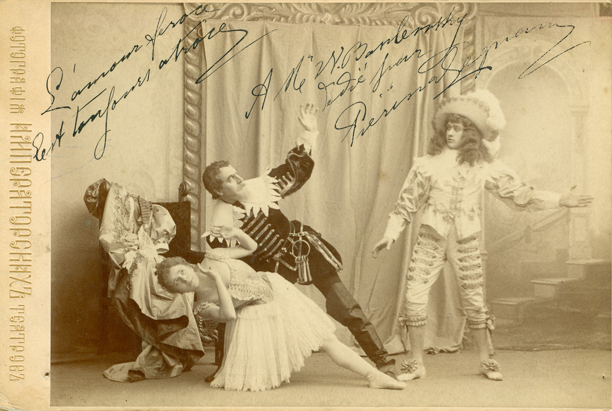 Pieirna Legnani as Ysaure, Pavel Gerdt as Bluebeard and Sergei Legat as Arthur (1896)