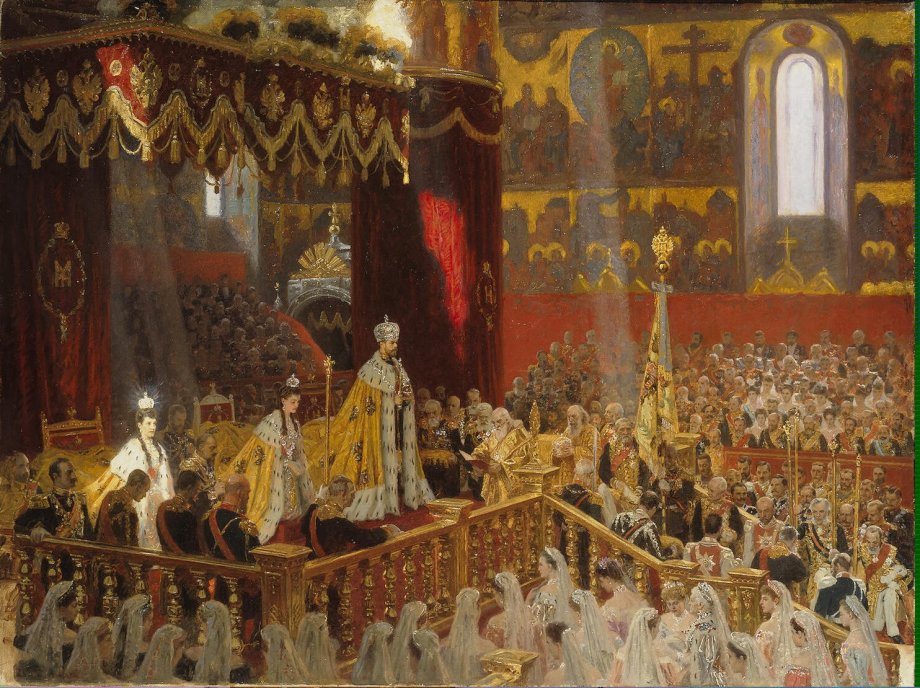 The coronation of Tsar Nicholas II and Tsarina Alexandra in 1896 by L. Tuxen (1898)