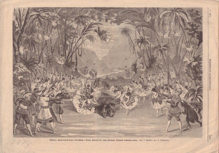 Lithograph of the taking of the magic wand from Act 2. Engraving by Karl Weyermann after a drawing by Ivan Panov (1874)