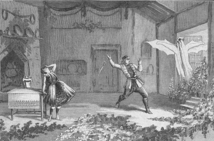 Fig. 3 - Roxana's mother, the Vampire, appears, lithograph by Domentovsky (1878)